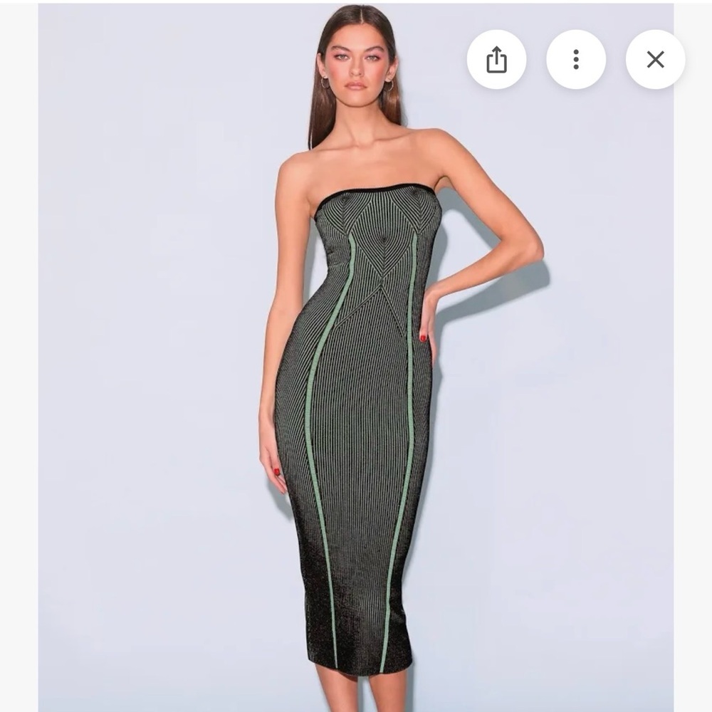 Fleur du Mal Black Midi Dress with Green Accents